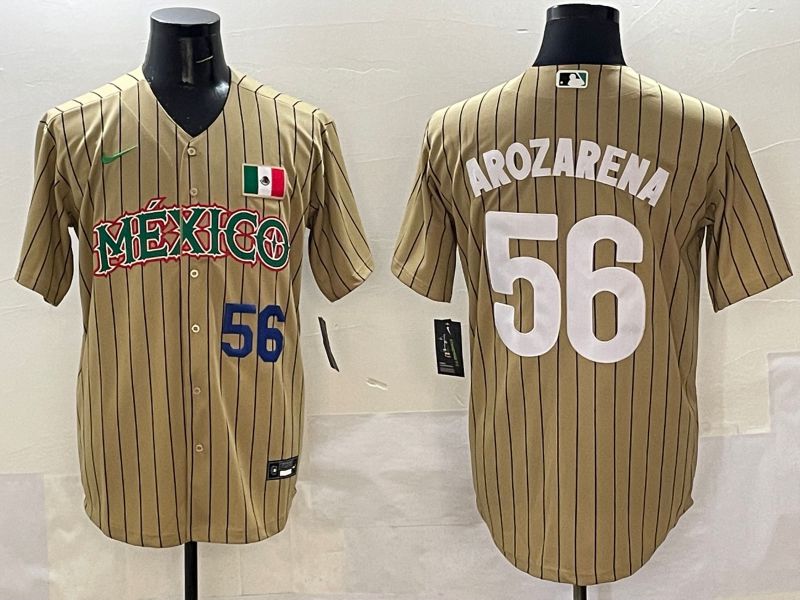 Men Mexico #56 Arozarena Brown Stripe Joint Name 2025 Nike MLB Jersey style 2